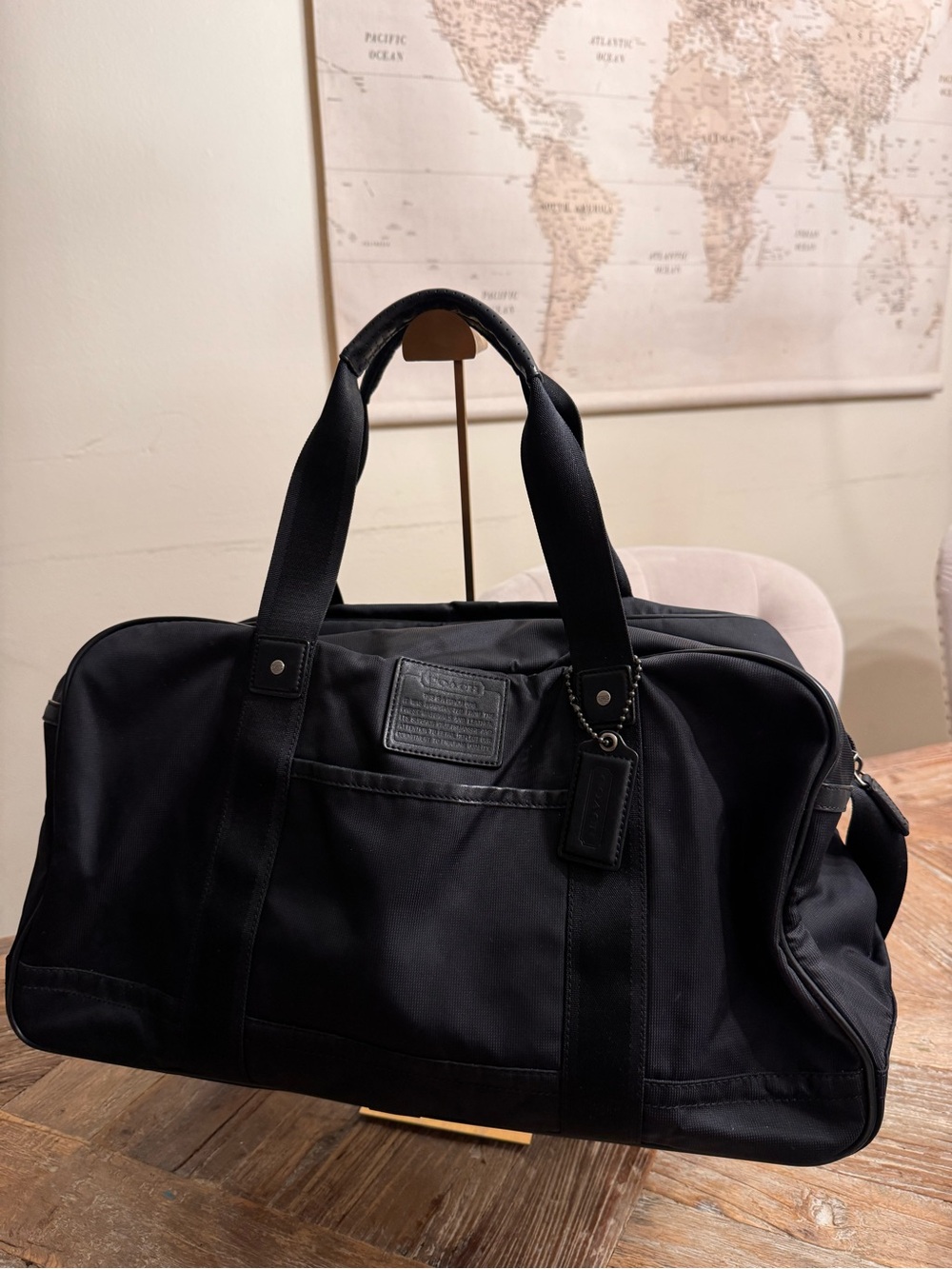 Coach Black Nylon Duffel Bag with Leather Trim